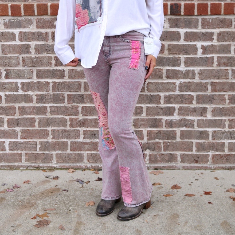 Nu Vintage - Bootcut jeans with patchwork‎ detail in dusty Purple Sz … NWT